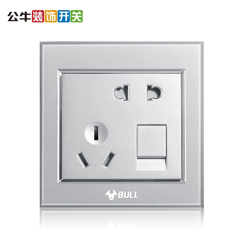 公牛开关g22玻璃面板一开五孔银色pc8686mm